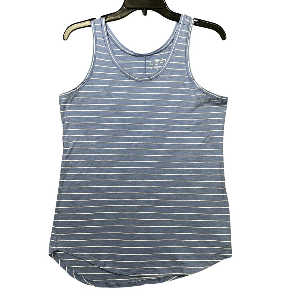 LOFT Tank Top Womens Medium Blue White Striped Vintage Soft Cotton Sleeveless‎